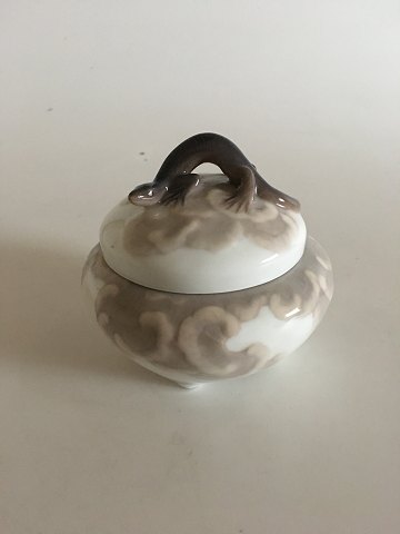 Royal Copenhagen Art Nouveau lidded dish with Lizzard and mushroom/Fungi No 
320/2463