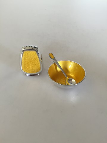 Anton Michelsen Salt & Pepper set in Sterling Silver with yellow enamel.