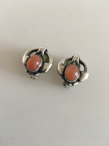 Georg Jensen Sterling Silver 2006 Annual Earrings with Orange Moonstone