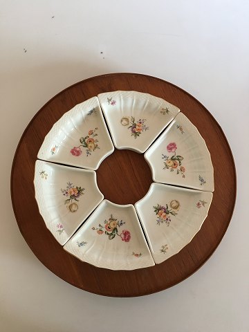 Royal Copenhagen Trelleborg 6 x  Cabaret Dishes No 1884 with round rotating teak 
tray