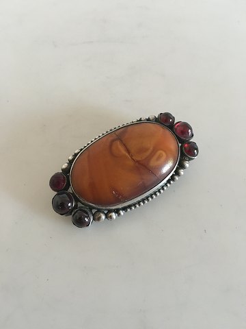 Mogens Ballin Silver Brooch with Amber and Red Stones