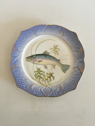 Royal Copenhagen Blue Fisk Plate with Gold No 1212/3002 with Salmo Trutta