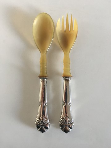 Fransk Lilly Salad Serving Set in Silver and Horn O.V. Mogensen