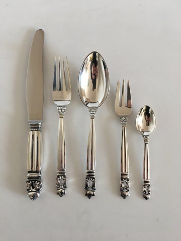 Georg Jensen Sterling Silver Acorn Luncheon Flatware Set. 40 Pieces. 8 People