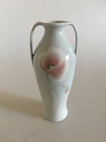 Heubach Art Nouveau Two Handled Column Vase with Poppy Motif