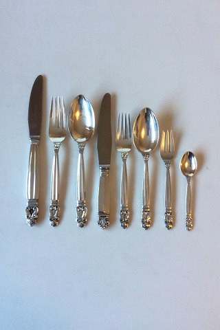 Georg Jensen Sterling Silver Acorn Flatware Set. 32 Pieces, 4 Persons