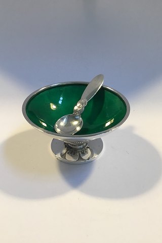 Georg Jensen Sterling Silver Cactus Salt Cellar(Green enamel) No 629 A and Salt 
Spoon