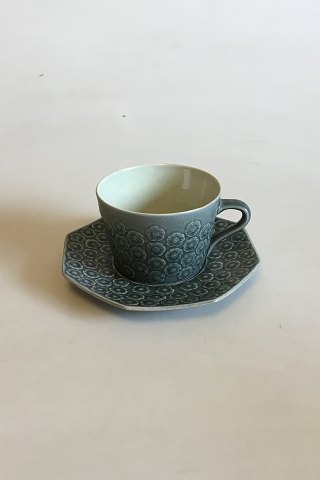 Bing and Grondahl Kronjyden Green Azur Coffee Cup and Octogonal Saucer