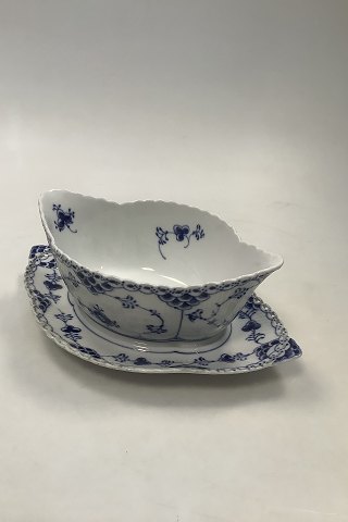 Royal Copenhagen Blue Fluted Full Lace Sauceboat with attached underplate No 
1105