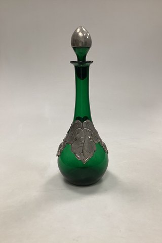 Green Wine Flacon / Flask with Pewter Decoration