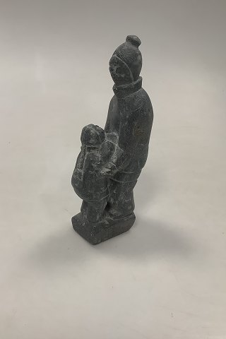 Greenlandic Soupstone figurine of Inuit woman and child