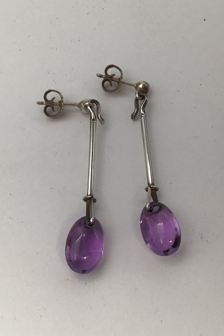 Georg Jensen Sterling Silver Earrings (studs) Dew Drop Amethyst