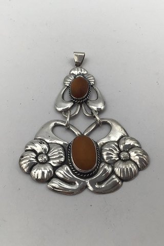 Danish Silver Art Nouveau Pendent with Amber