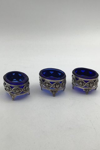 Silver Salt Cellars Set (Blue glas insert) (2+1)