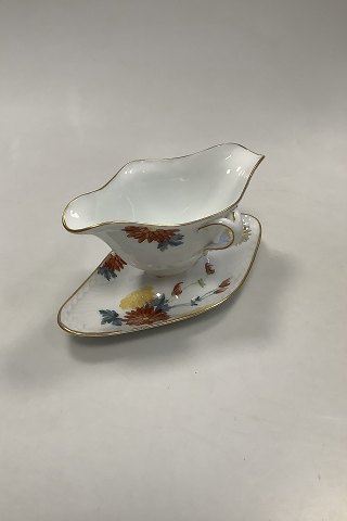 Royal Copenhagen No 93 White Half Laced w. Flowers and Gold Gravy Boat