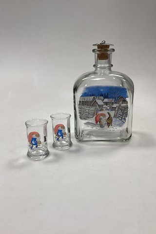 Holmegaard Harald Wiberg Elf and Cat Schnapps Bottle with 2 Glasses