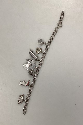 Danish Bismarck bracelet in sterling silver with various pendants
