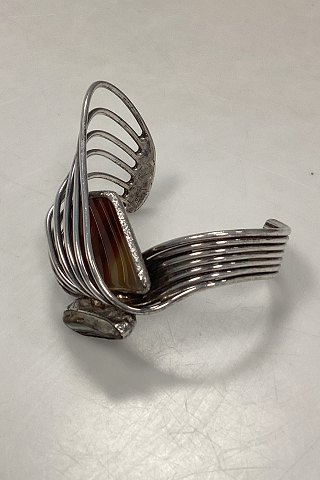 Jacob Hull Silver Plated open Bangle with 2 stones