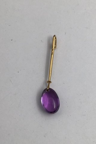 Georg Jensen 18K Gold Pendant Dew Drop No. 1128 Amethyst Torun