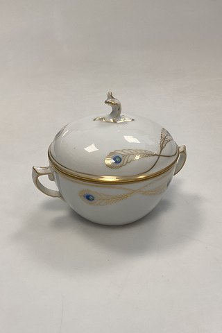 Royal Copenhagen No 118/9178 Sugar Bowl w. Golden Peacock Feather Ornament